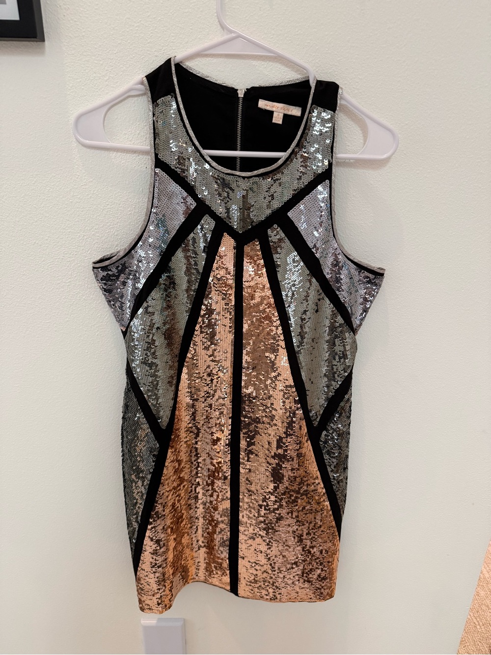 Under Skies Sleeveless Sequin Mini Dress in Silver and Rose Gold